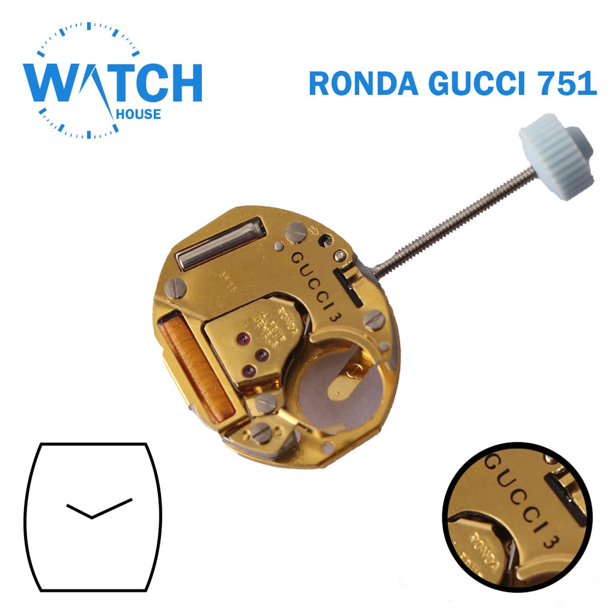 Ronda 751 GUCCI-3 Swiss Made Quartz Watch Movement, Without Disk, 2 Hands.