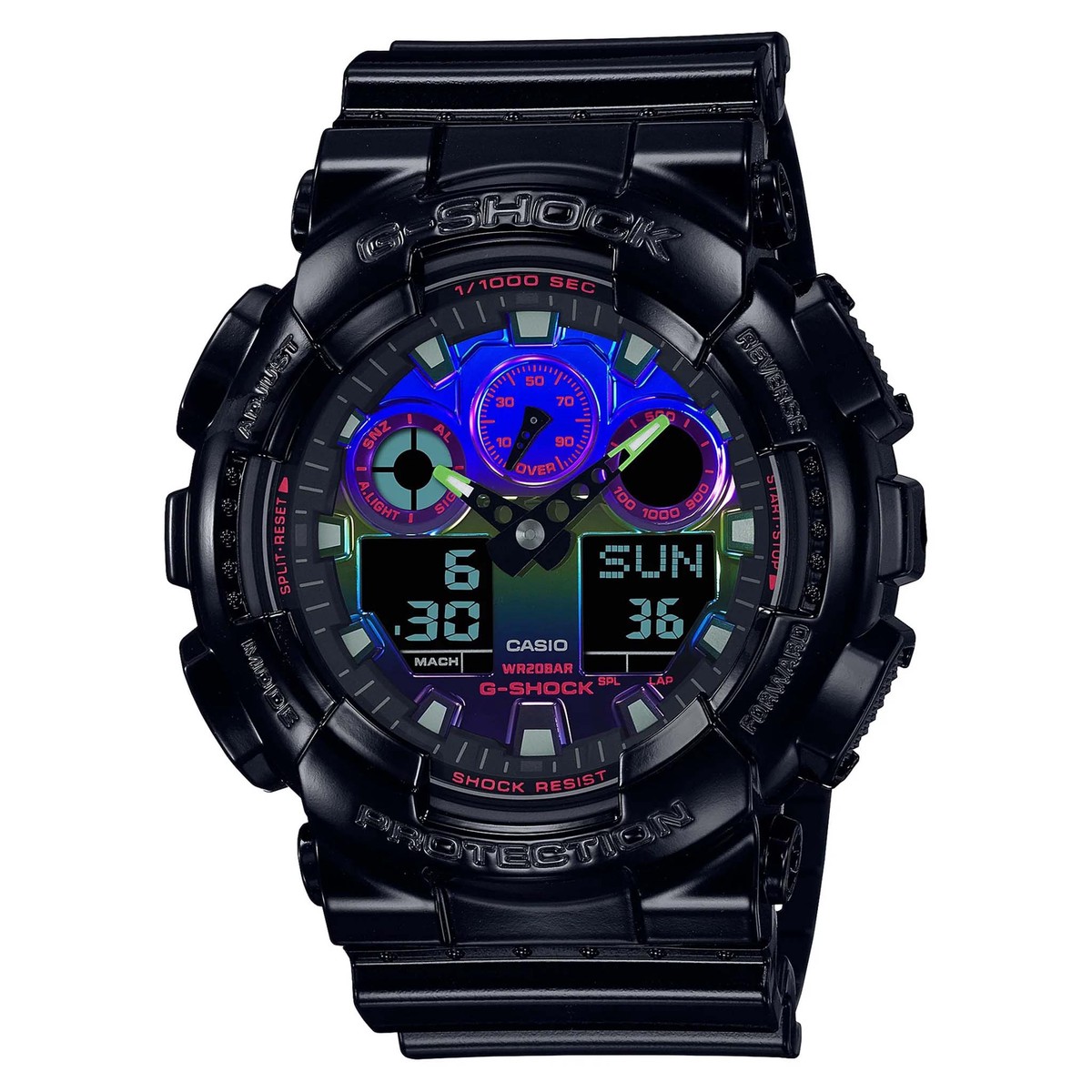 Casio G-SHOCK Black Resin Multi-Colour Dial Analogue-Digital Men’s Watch – GA100RGB-1A